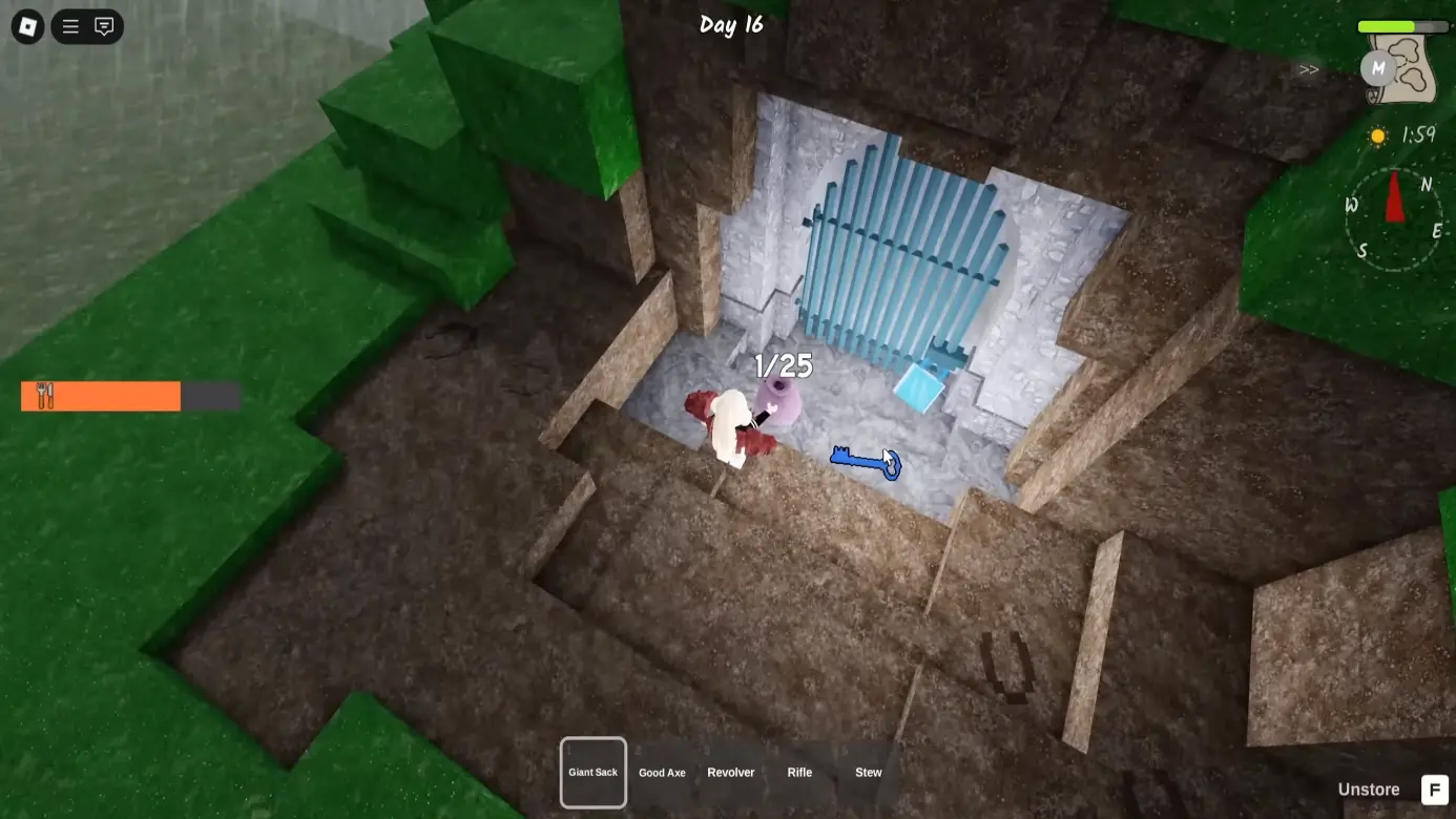 Пещера с запертым ребёнком и синим ключом в Roblox 99 Nights in the Forest
