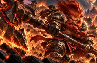 Огненный воин с огромным топором — стилизованная обложка гайда по Аулусу в Mobile Legends