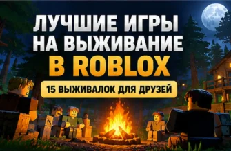 Лучшие игры на выживание в Roblox — иллюстрация компании у ночного костра в лесу